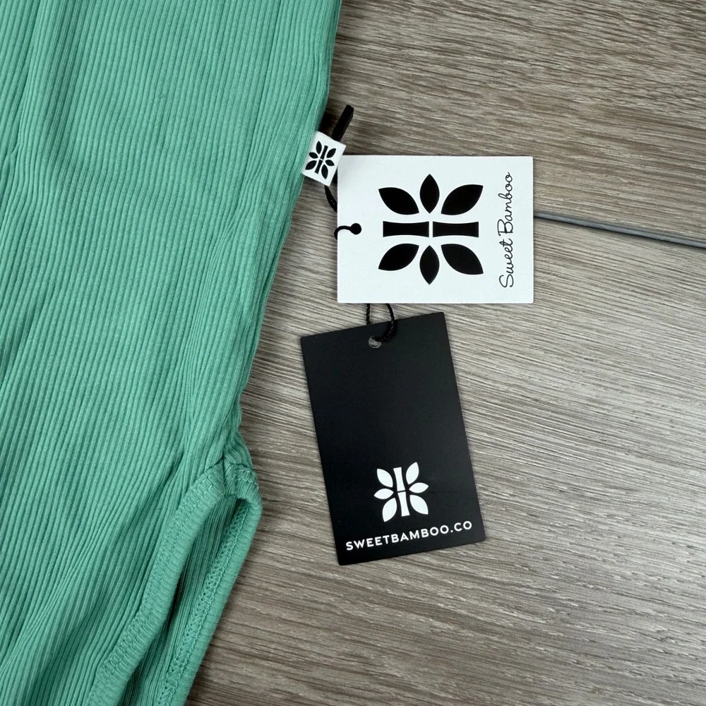 Sweet Bamboo Unisex Baby Knotted Gown Ribbed Henley Green OS